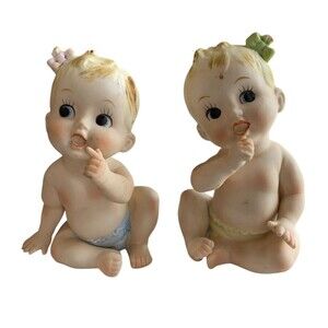 Vintage Norcrest  Kewpie Japan Piano Baby Figurines Babies Sucking Thumbs